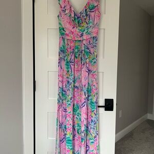 Lilly Pulitzer Pink and Green Floral Maxi Dress